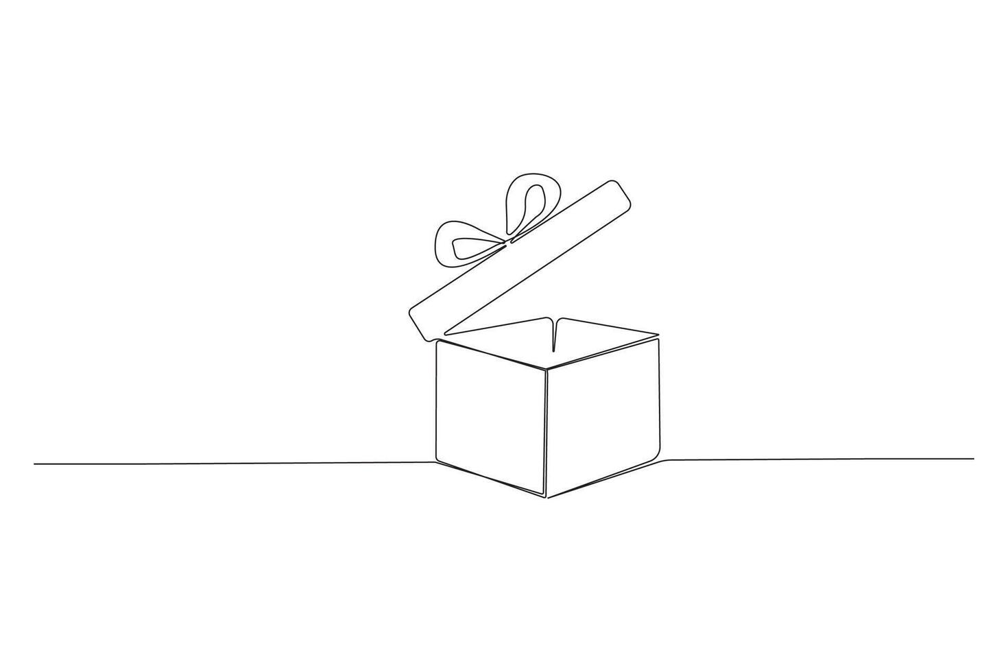 Birthday gift box continuous line drawing. Open box outline isolated on white background. vector