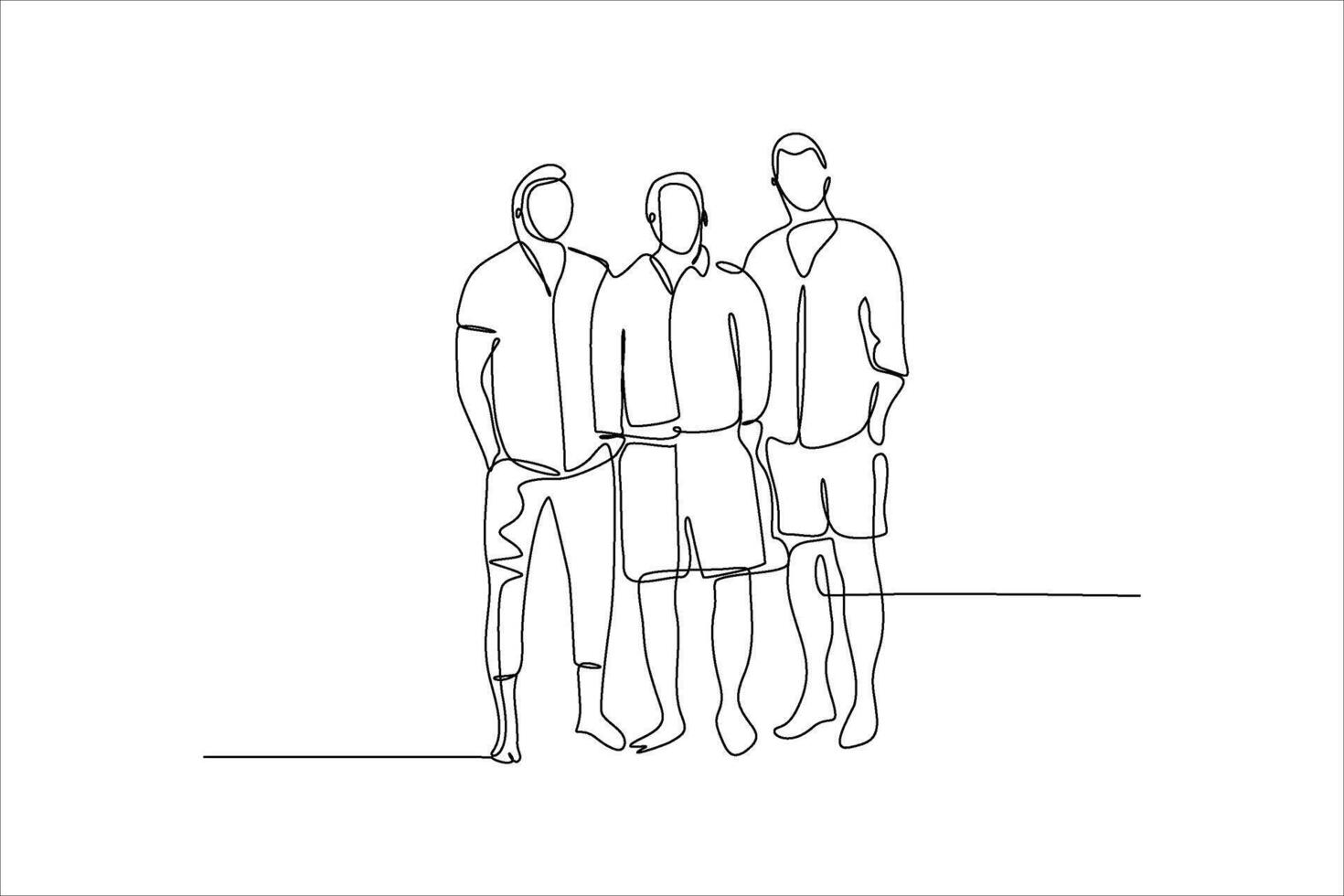 continuous line drawing of three people standing vector