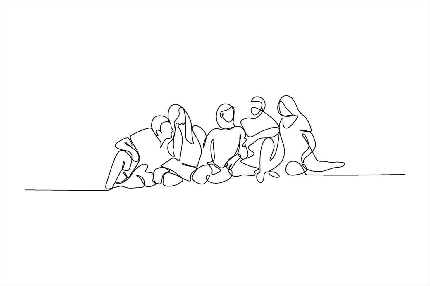 continuous line drawing of people sitting on the beach vector