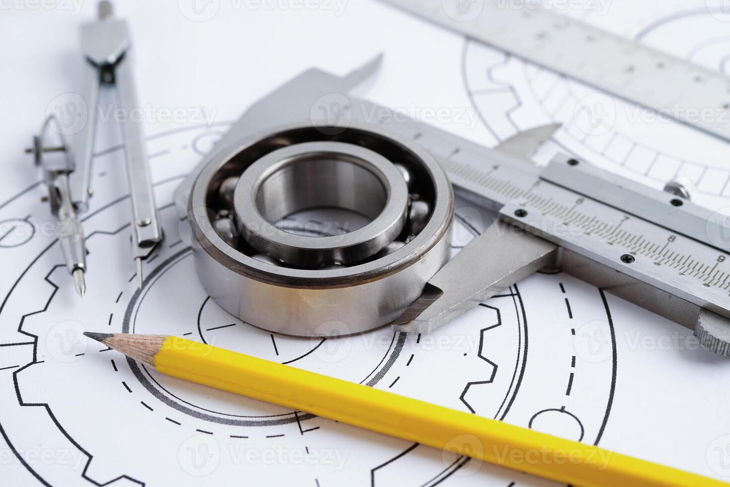 Engineering and precision tools with metal ball bering, mechanical industrial. photo