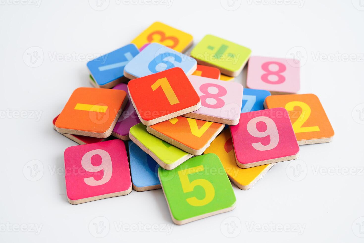 Number wood block cubes for learning Mathematic, education math. photo