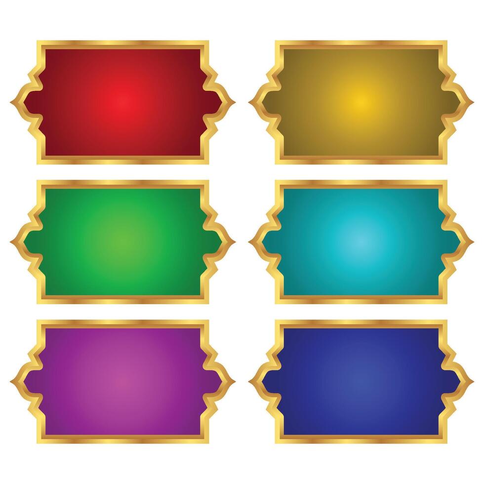 Set of red and white luxury golden arabic islamic banner pattern title frame text box transparent background vector