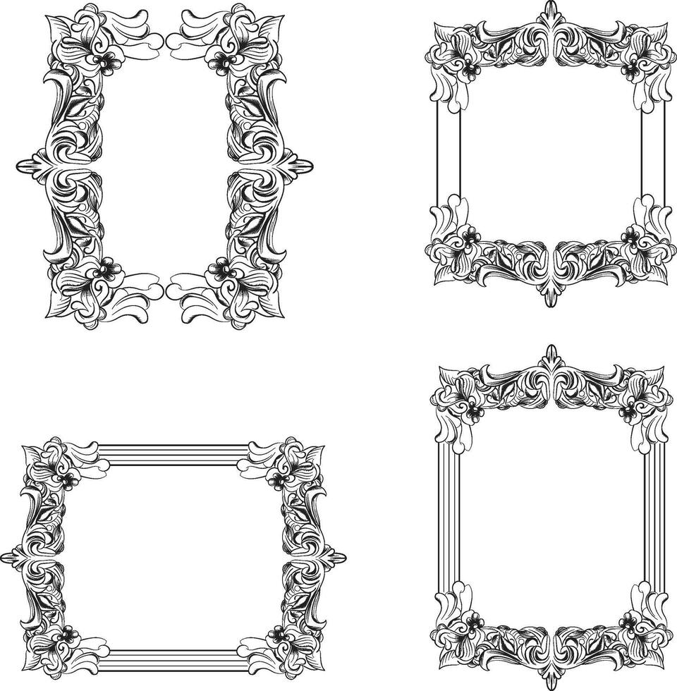 Luxury classic style engraved frame elements set vector