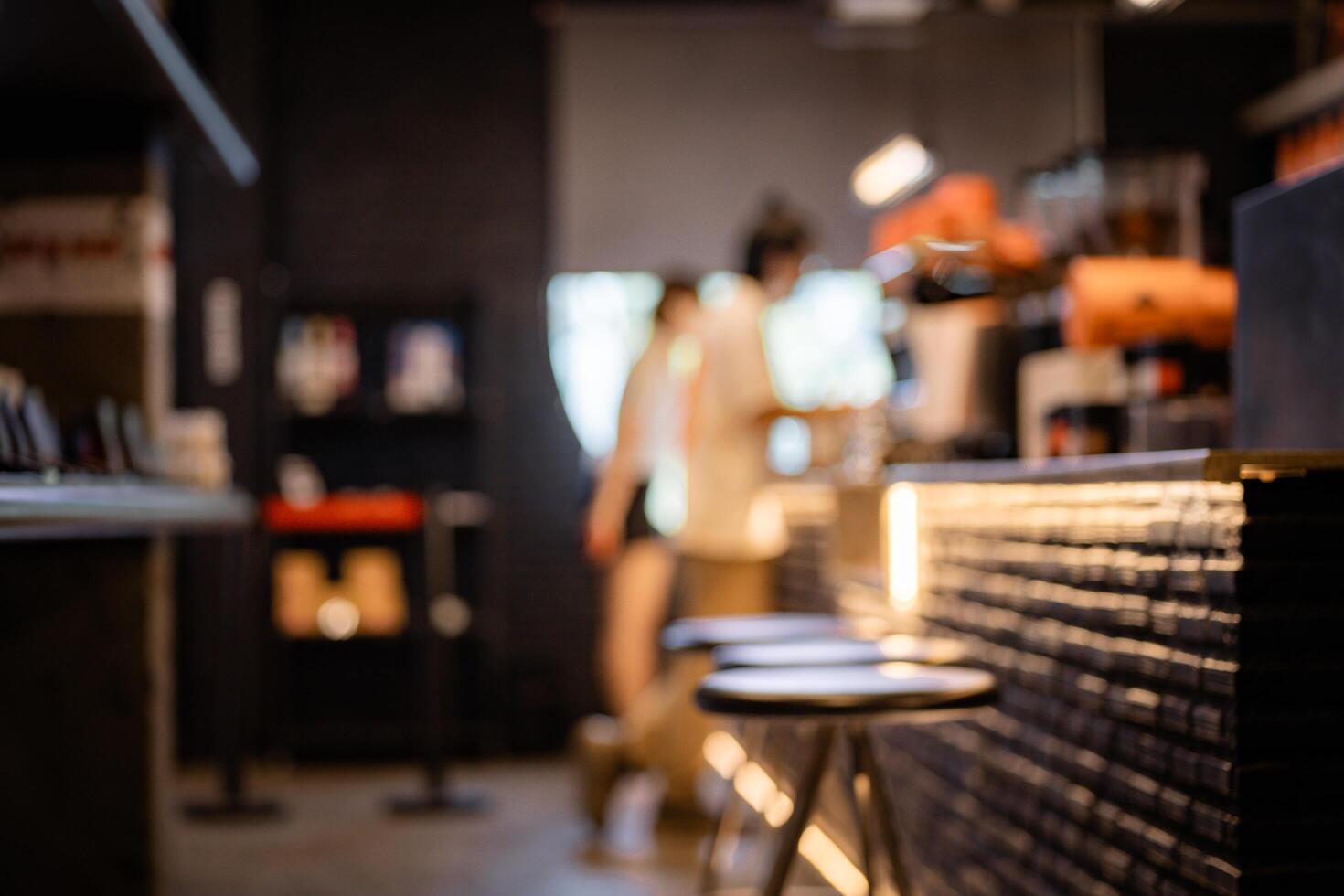 Blur coffee shop or cafe restaurant with abstract bokeh light image background. For create montage product display photo