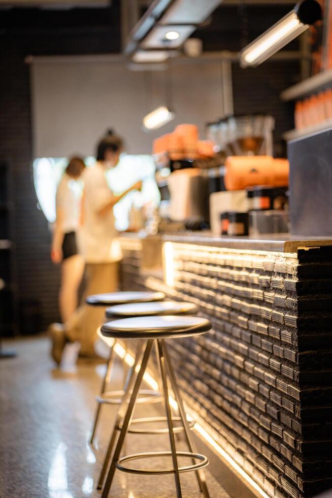 Blur coffee shop or cafe restaurant with abstract bokeh light image background. For create montage product display photo