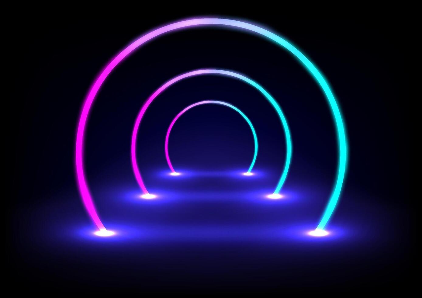 Futuristic abstract stage neon glowing light circles concept. Design for led,glowing,stage, telecoms, digital, internet, online, network vector
