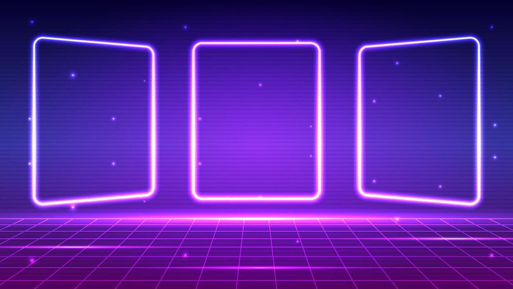 Retro frame cyberpunk technology style background. Frame neon background concept. Design for wireframe, light, grid, landscapes, retro, 80s, 90s. vector
