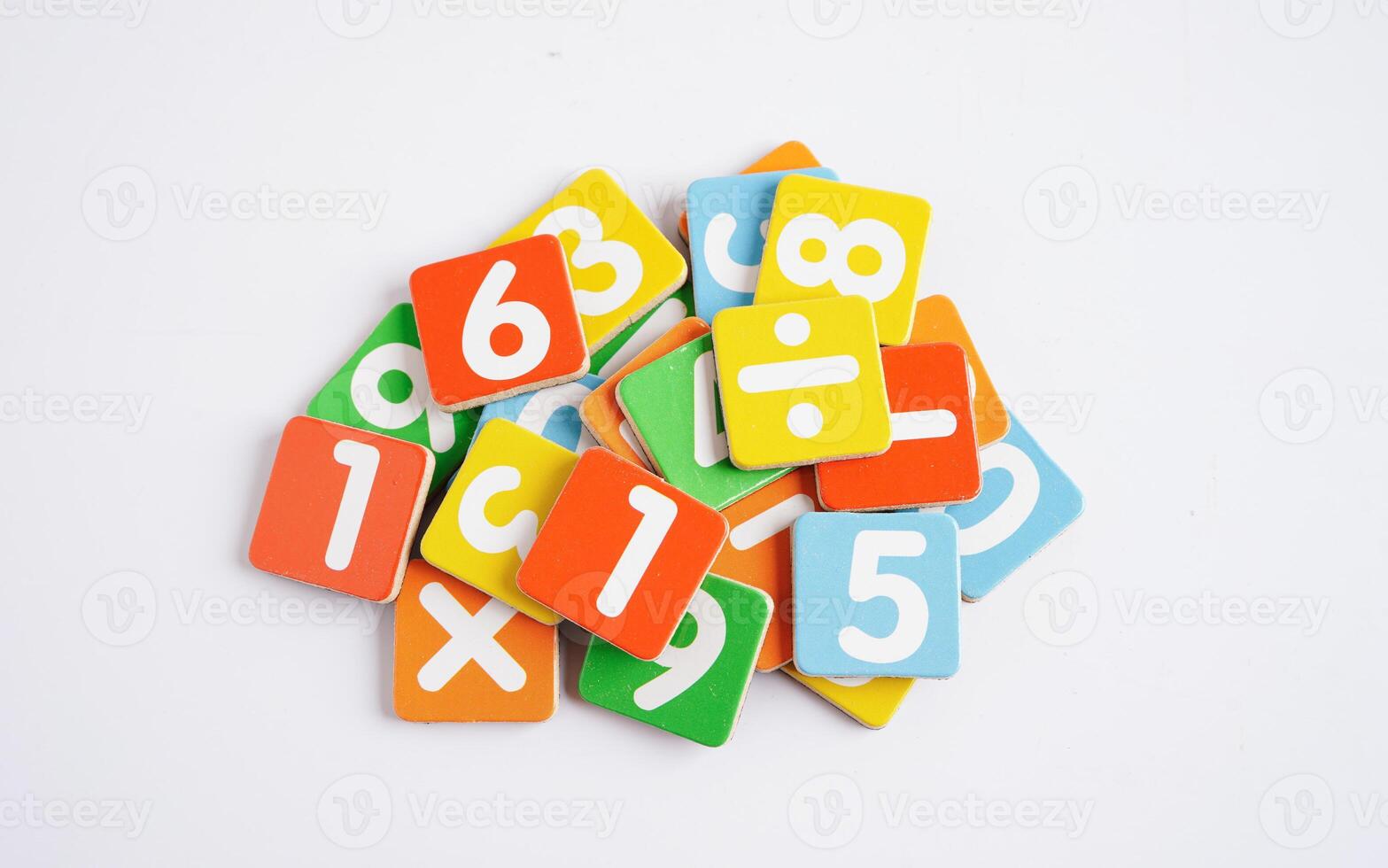 Number wood block cubes for learning Mathematic, education math concept. photo
