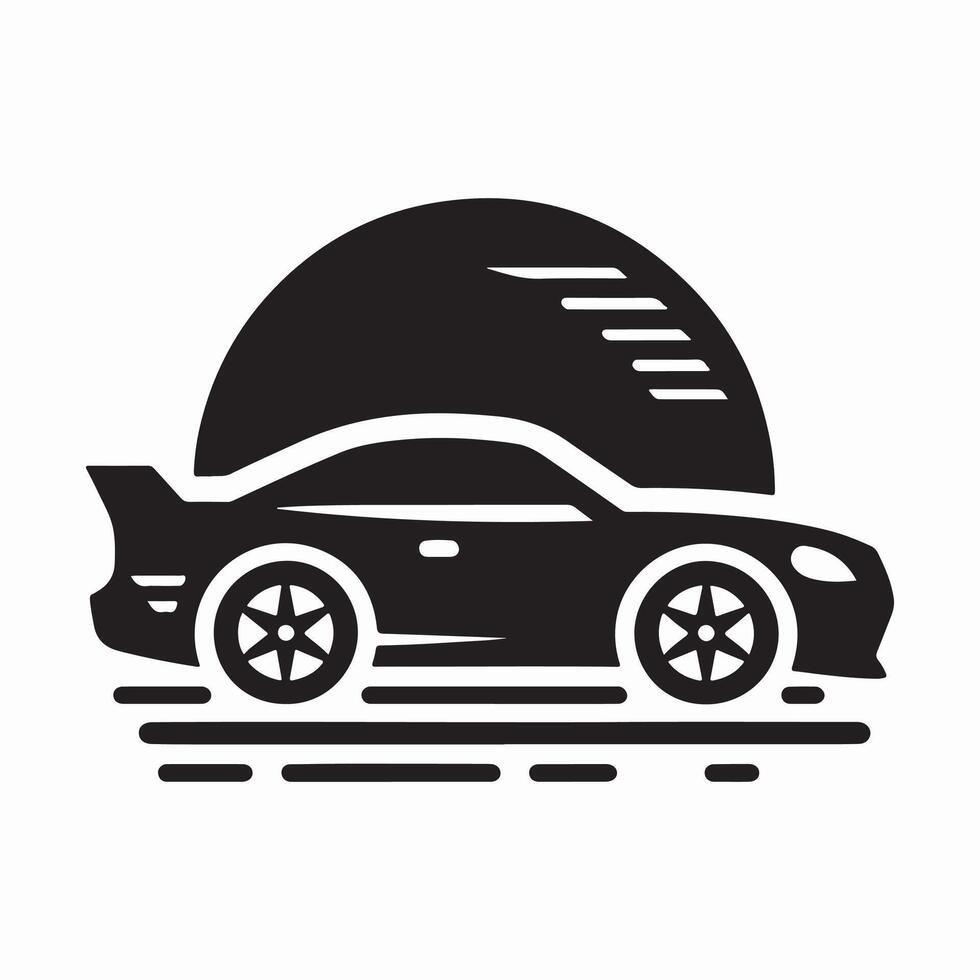 Modern Car icon logo Silhouette with Sunset Background vector