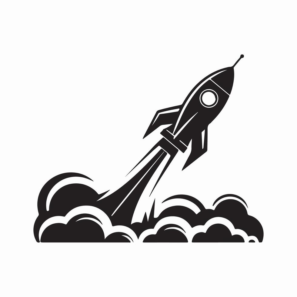 Black and White Space Rocket Silhouette icon on White Background vector