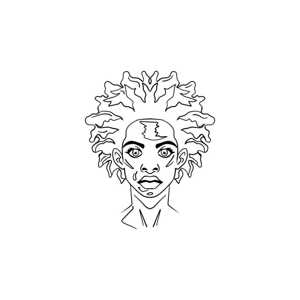 Halloween gothic psychologic face line art illustration vector