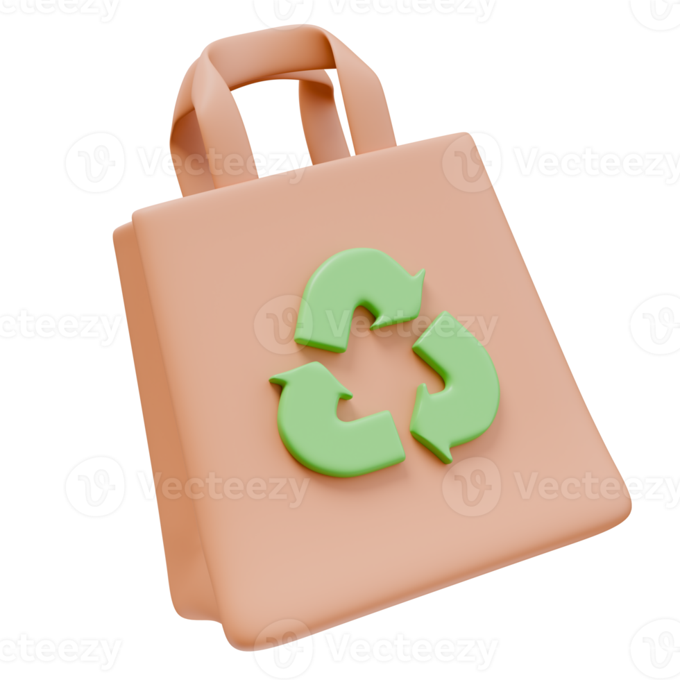 3D Render Icon Biodegradable Shopping Bag Recycle Symbol. Ecology Green Energy Environment Concept. 3D Illustration Design Web Mobile App png