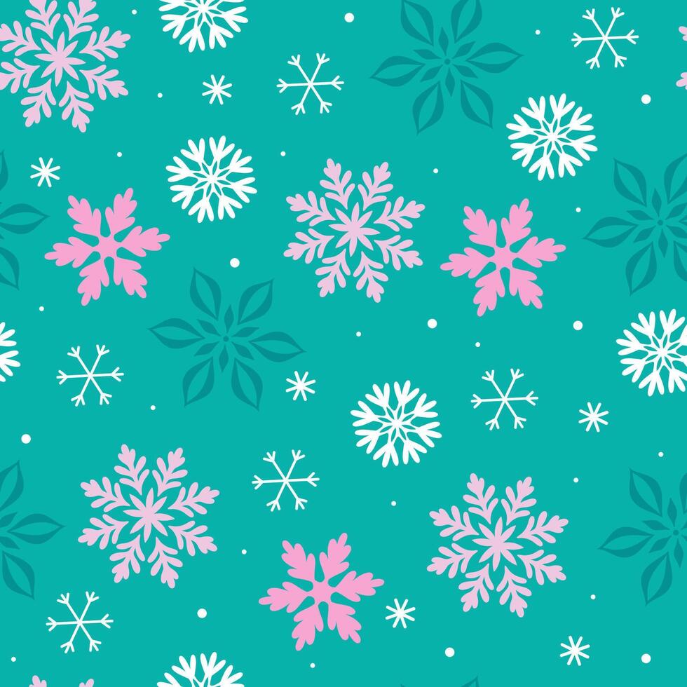 Seamless pattern of snowflakes on a turquoise background. graphics. vector