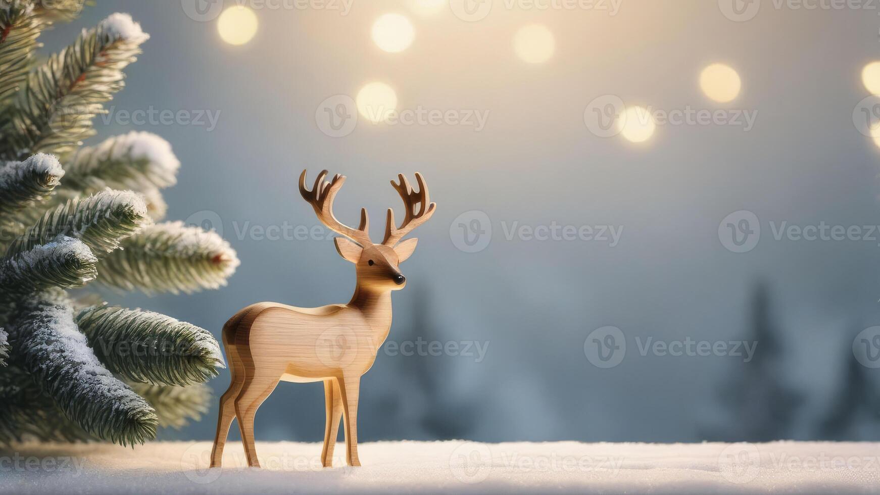 figurine of a wooden deer on a minimalistic New Year's background in Scandinavian style photo