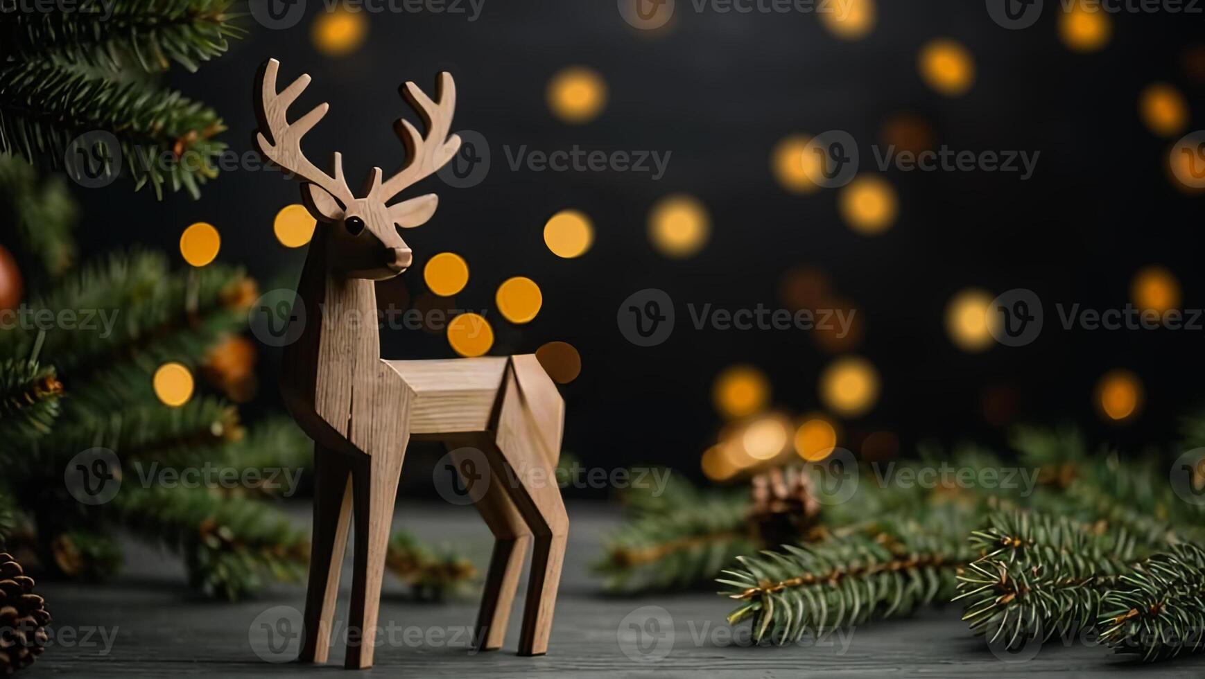 figurine of a wooden deer on a minimalistic New Year's background in Scandinavian style photo