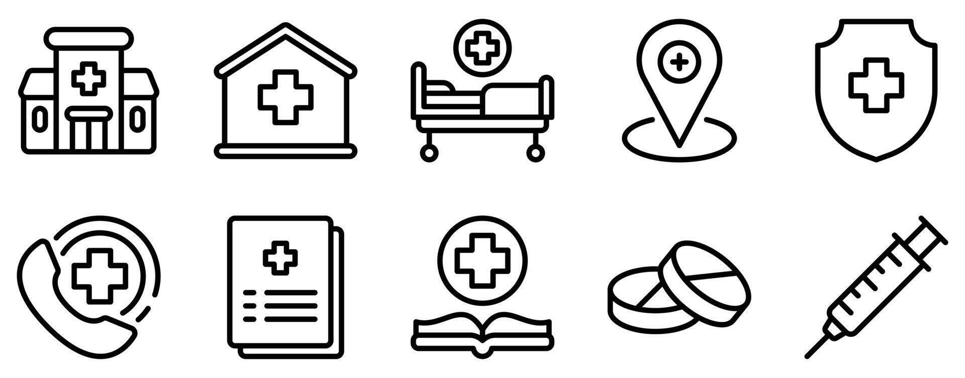 Hospital Icon Set Clean Line Style Collection for Healthcare Services vector