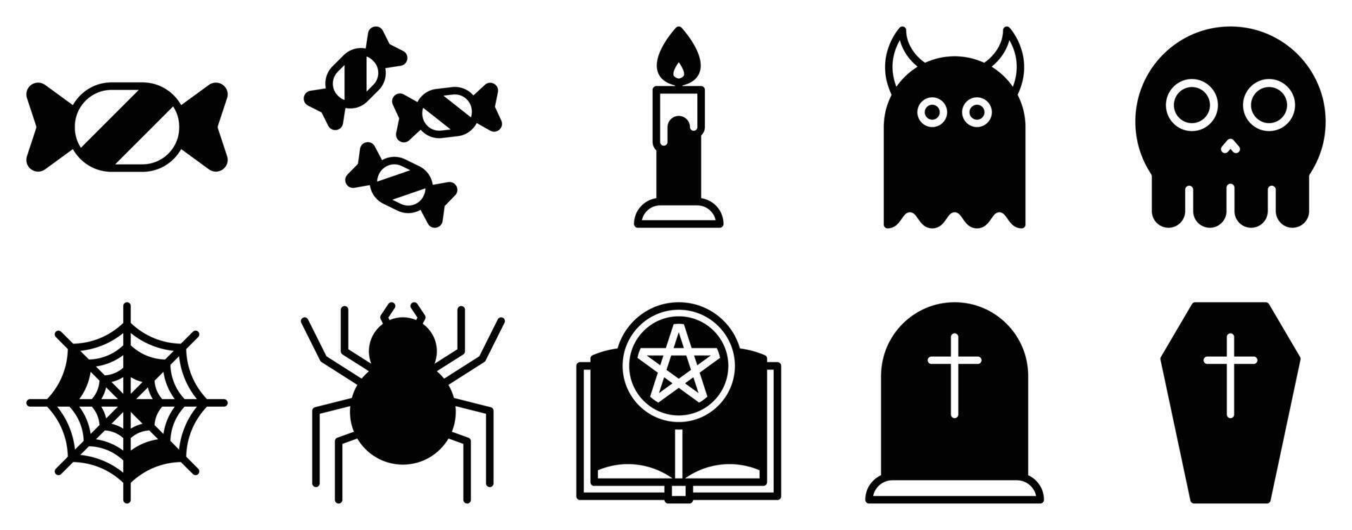 Halloween Icon Set Spooky Solid Style Collection for Festive Frights vector