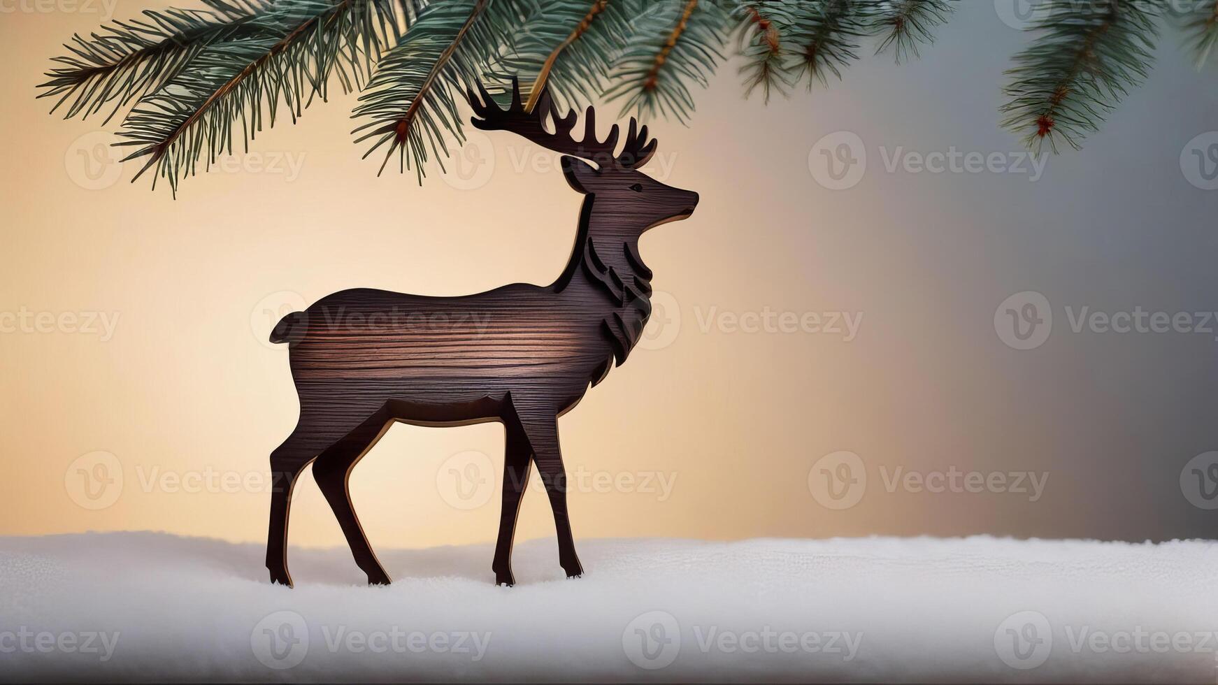 figurine of a wooden deer on a minimalistic New Year's background in Scandinavian style photo