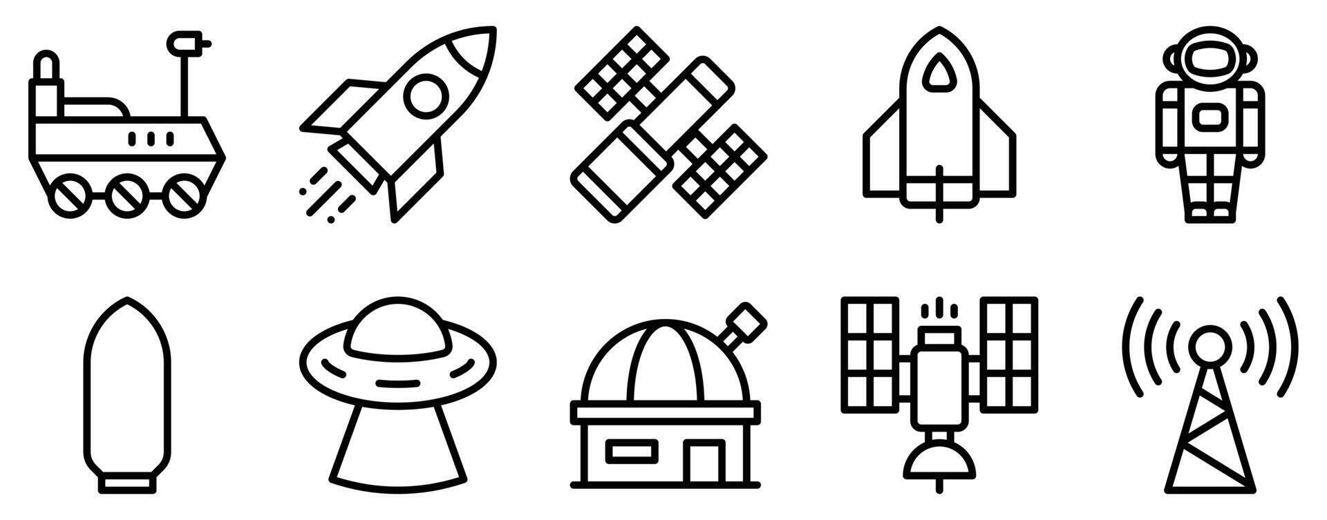 Space Technology Icon Set Futuristic Line Style Collection for Astronomical Exploration vector