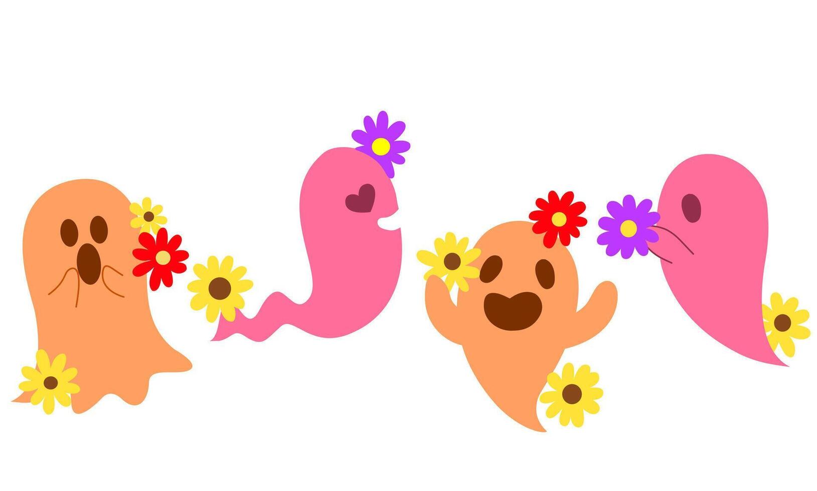 Happy Halloween day set, Collection of cute ghost characters. Cheerful kind scary ghosts. Big collection of flying ghosts. Hand drawn spooky vector