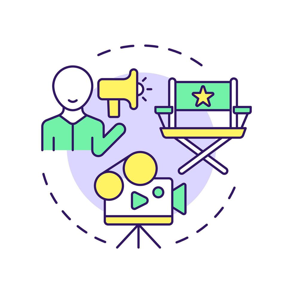 Film director multi color concept icon. Filming producer, cinema production. Equipment, entertainment. Round shape line illustration. Abstract idea. Graphic design. Easy to use in infographic vector
