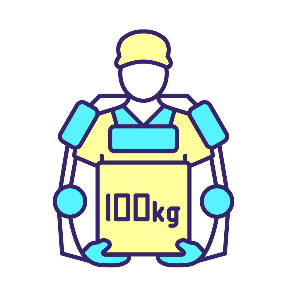 Exoskeleton RGB color icon. Wearable technology. Robotic carcass. Heavy lifting support. Assistive technology. Isolated illustration. Simple filled line drawing. Editable stroke vector