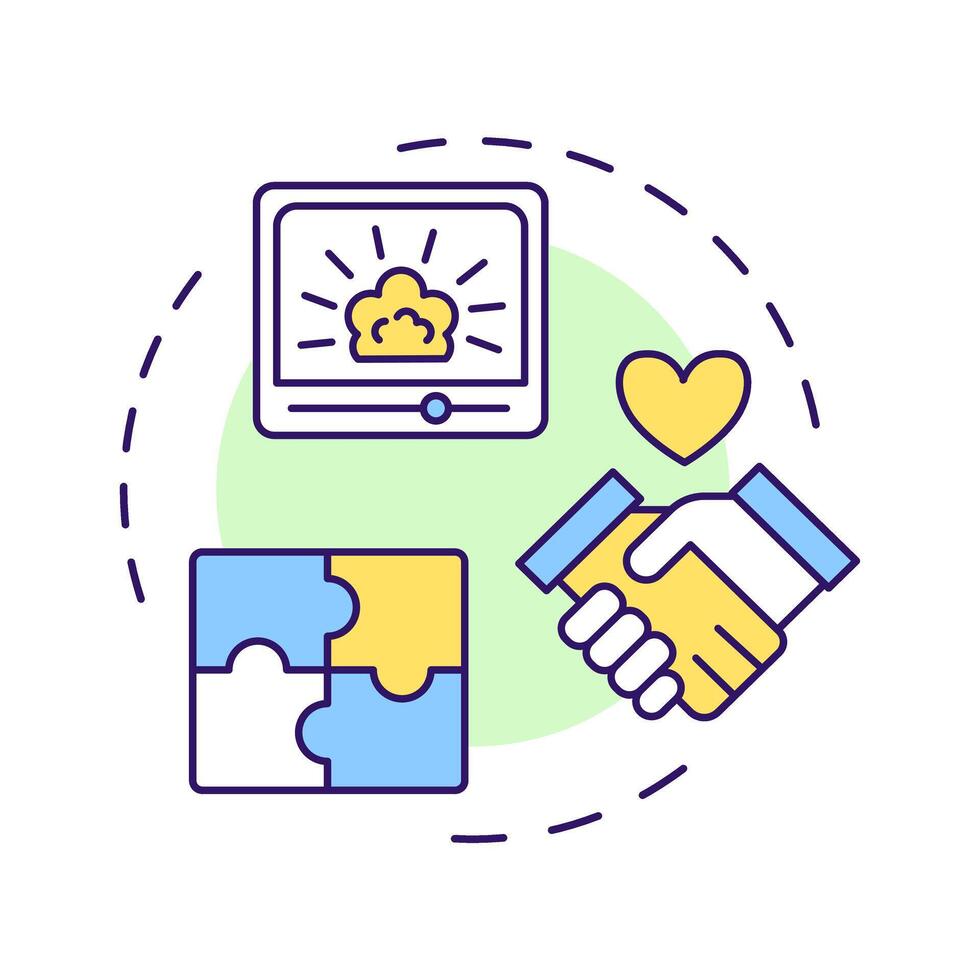 Narrative conflict resolution multi color concept icon. Partnership negotiation. Round shape line illustration. Abstract idea. Graphic design. Easy to use in infographic, presentation vector