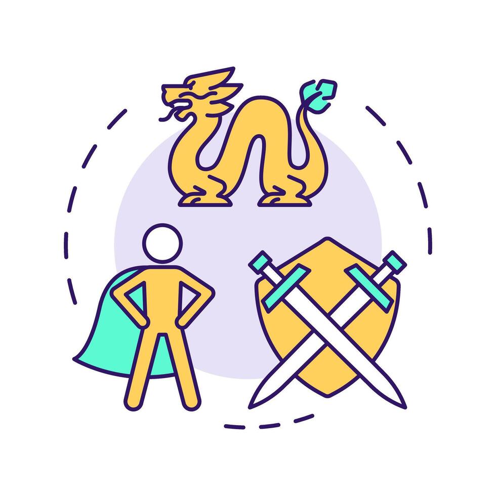 Journey story initiation multi color concept icon. Hero adventure, setting. Screenplay, filmmaking. Round shape line illustration. Abstract idea. Graphic design. Easy to use in infographic vector