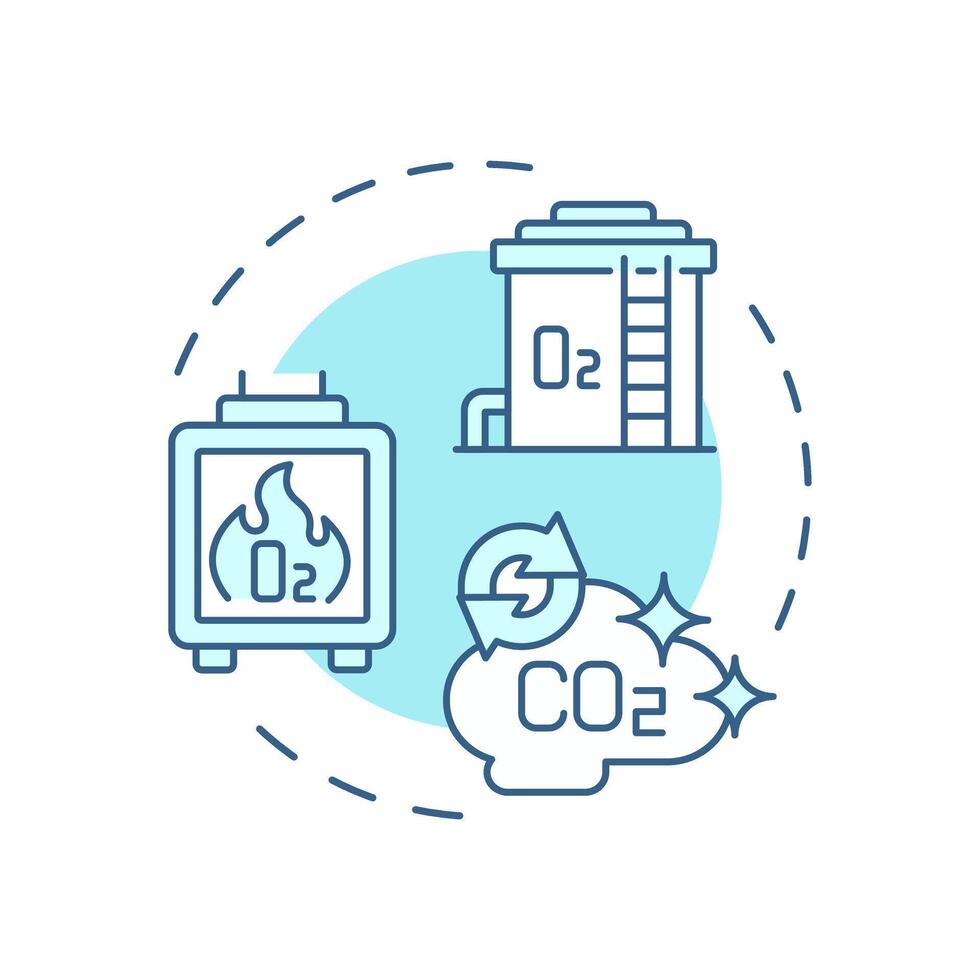 Oxy-fuel combustion capture soft blue concept icon. Carbon storage, fuel emission. Round shape line illustration. Abstract idea. Graphic design. Easy to use infographic, presentation vector