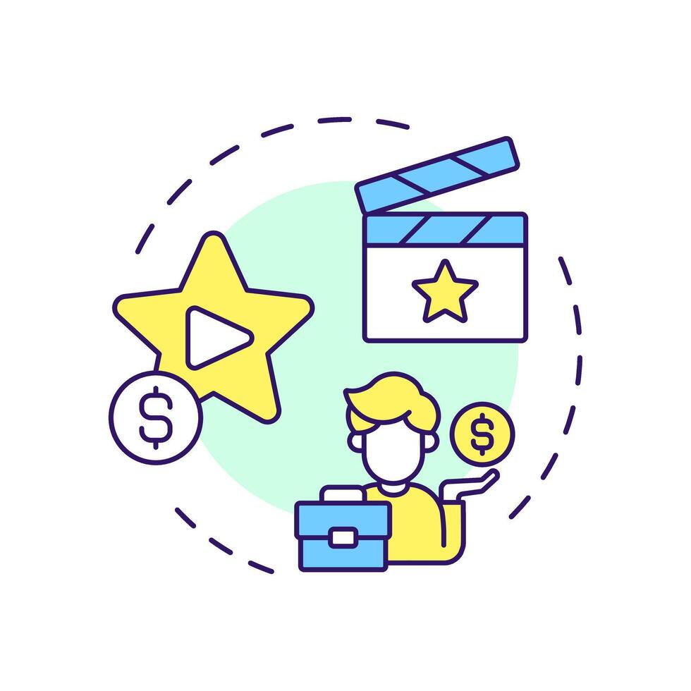 Film funding multi color concept icon. Media production, cinematography. Finance investment. Round shape line illustration. Abstract idea. Graphic design. Easy to use in infographic, presentation vector