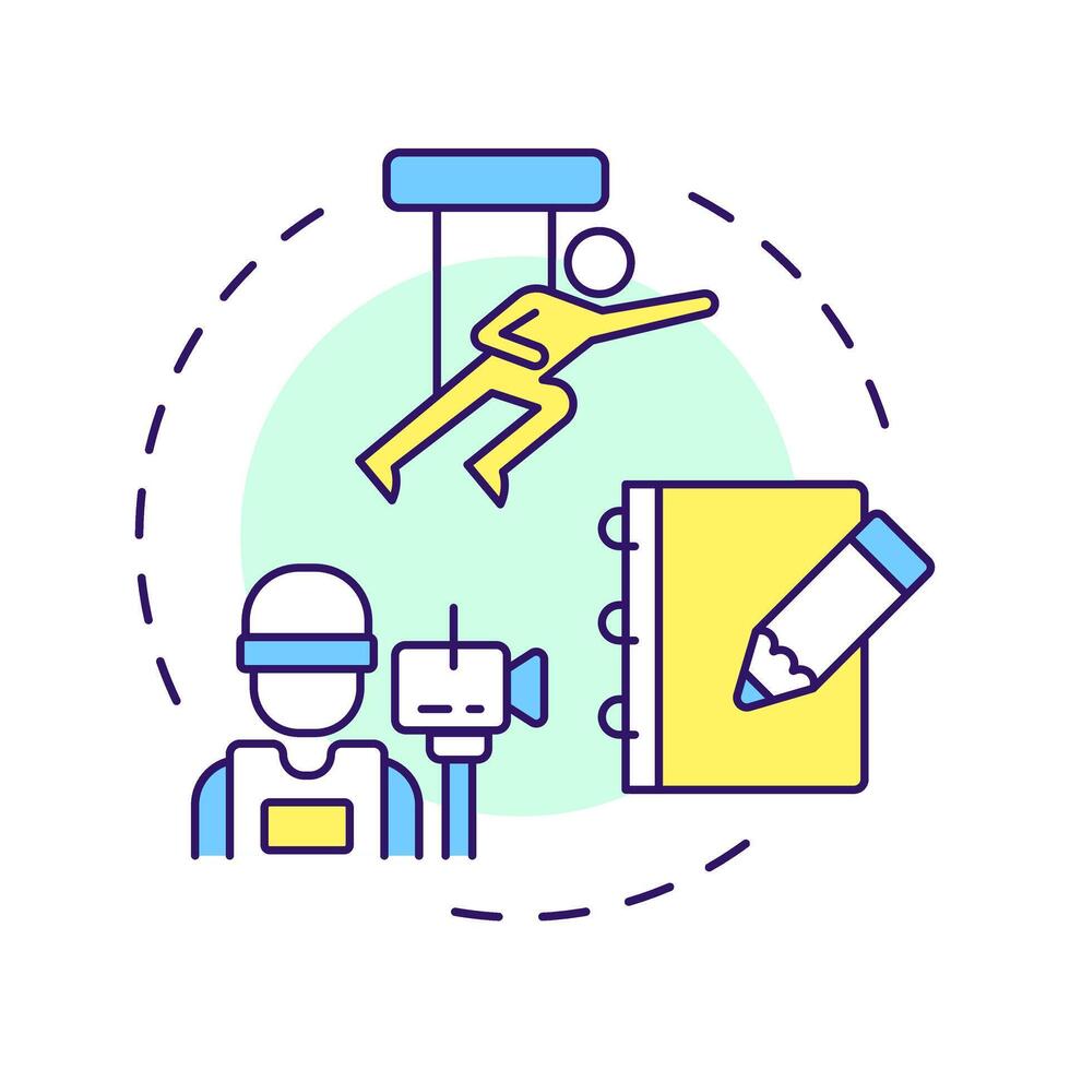 Storyboard multi color concept icon. Film directing, production. Movie script. Round shape line illustration. Abstract idea. Graphic design. Easy to use in infographic, presentation vector