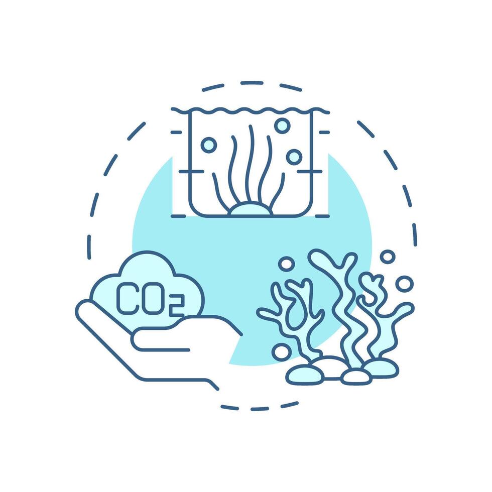 Ocean sequestration soft blue concept icon. Seagrass, aquaculture. Pollution reduce, carbon management. Round shape line illustration. Abstract idea. Graphic design. Easy to use infographic vector