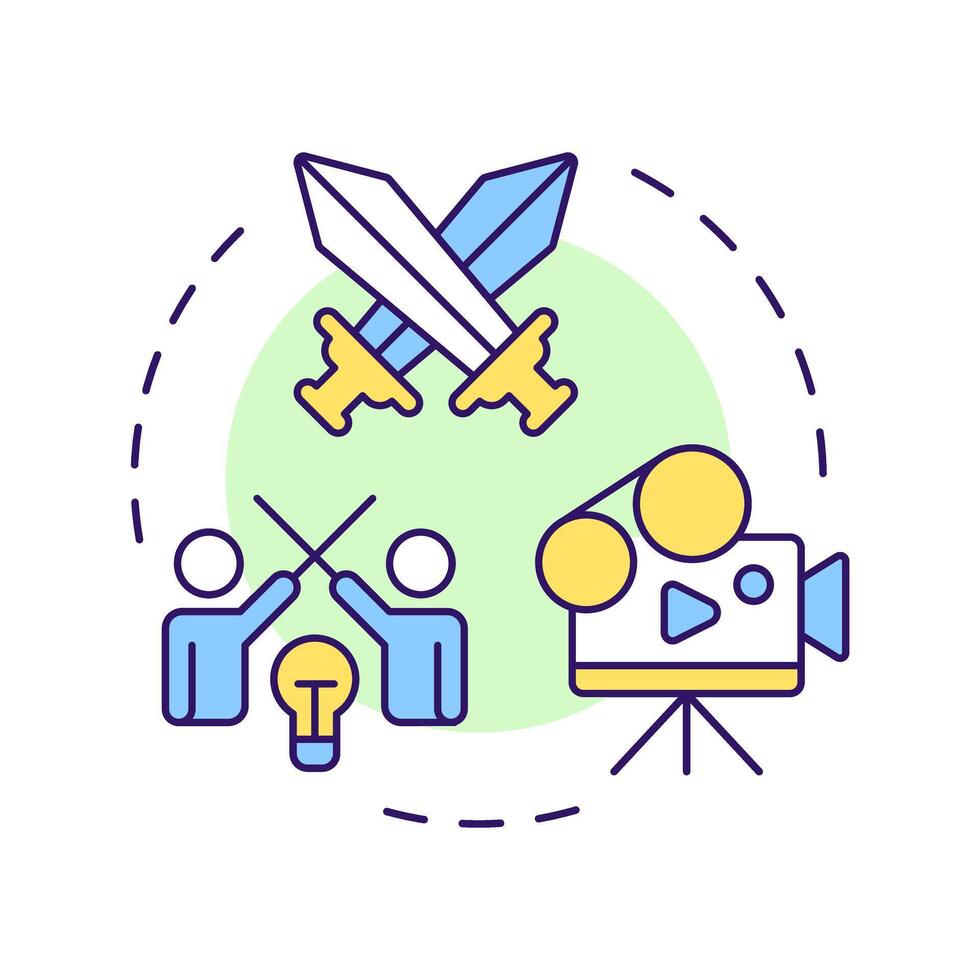 Conflict multi color concept icon. Story conflict, narrative. Film characters. Round shape line illustration. Abstract idea. Graphic design. Easy to use in infographic, presentation vector
