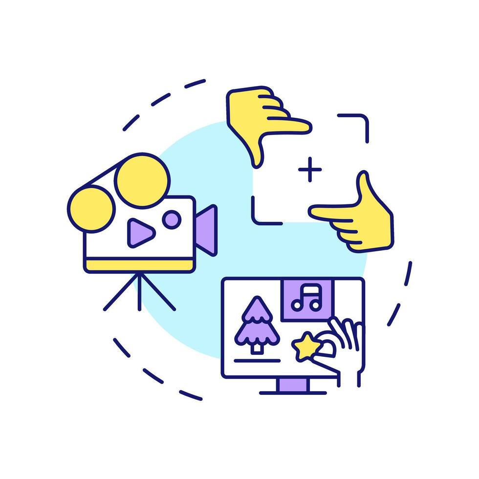 Formalism film theory multi color concept icon. Filmmaking, storytelling. Movie production. Round shape line illustration. Abstract idea. Graphic design. Easy to use in infographic, presentation vector