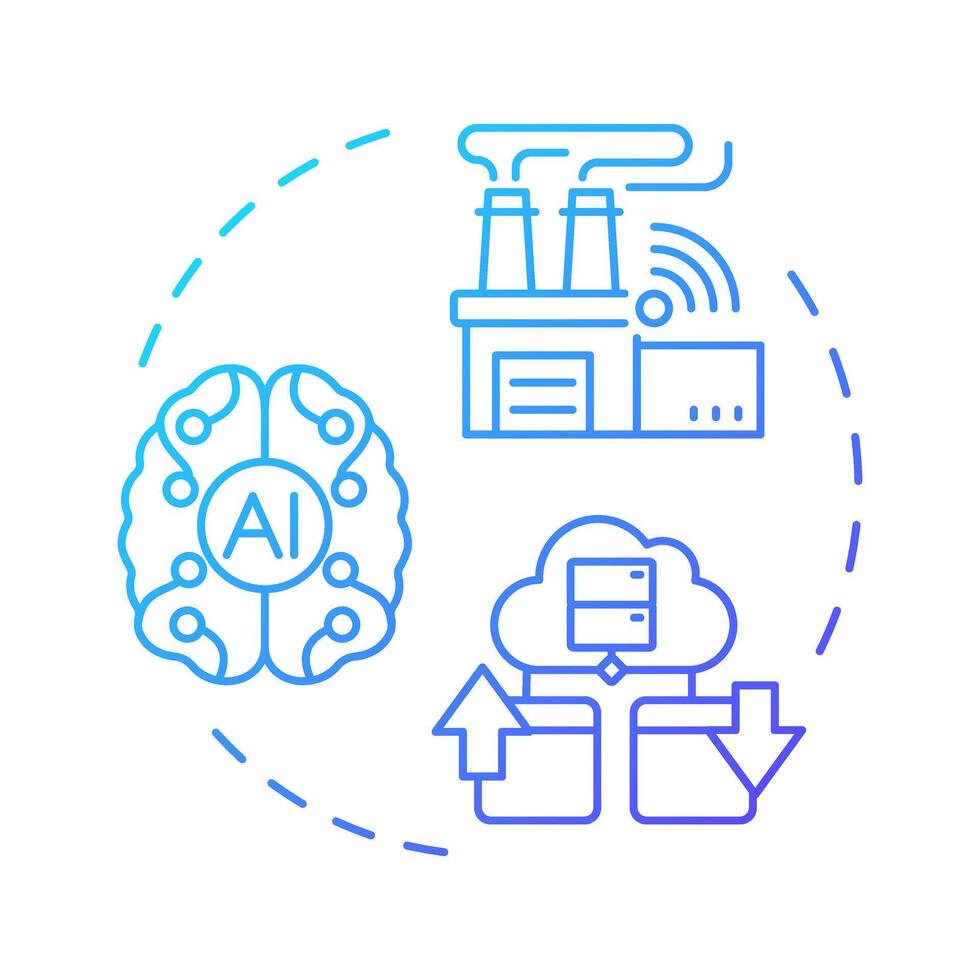 Industry 4.0 blue gradient concept icon. Fourth industrial revolution. Artificial intelligence. Smart factory. Round shape line illustration. Abstract idea. Graphic design. Easy to use in article vector