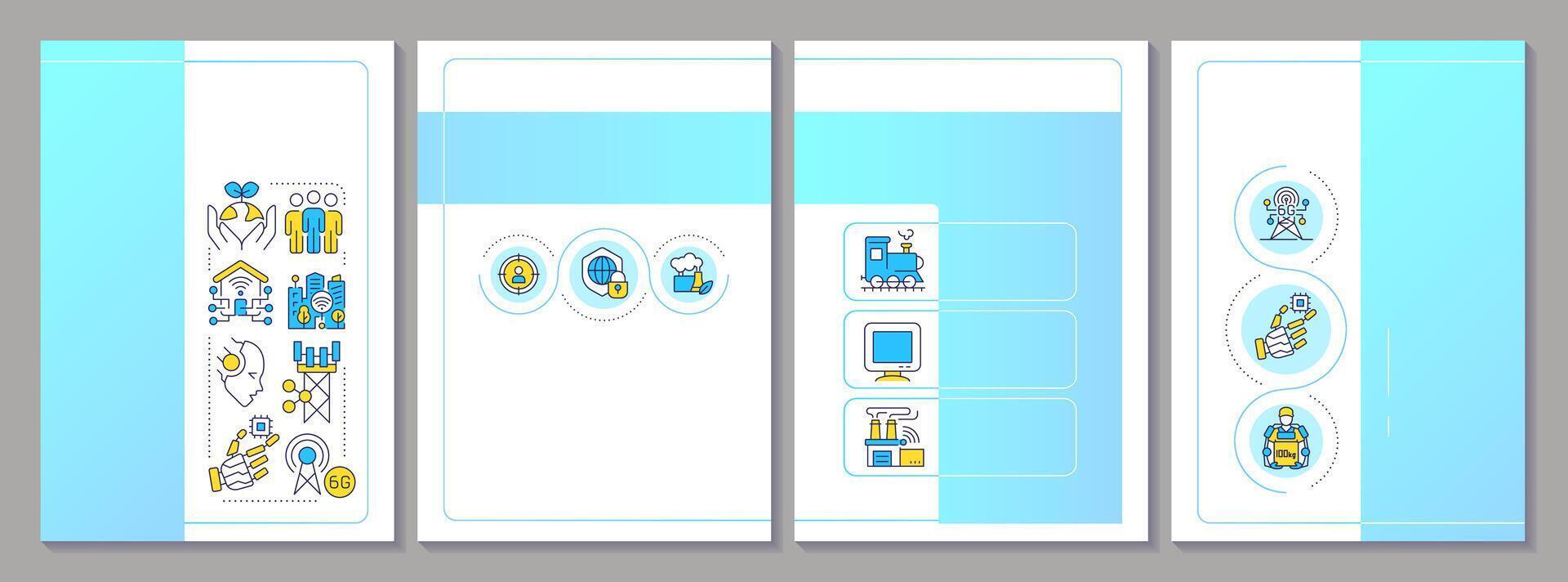 Industry 5.0 blue gradient brochure template. Leaflet design with linear icons. Editable 4 layouts for presentation, annual reports vector