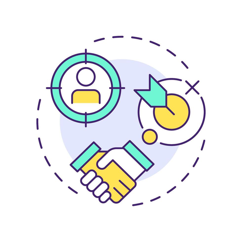Strategic ABM multi color concept icon. Marketing strategy, account personalization. Round shape line illustration. Abstract idea. Graphic design. Easy to use in infographic, presentation vector