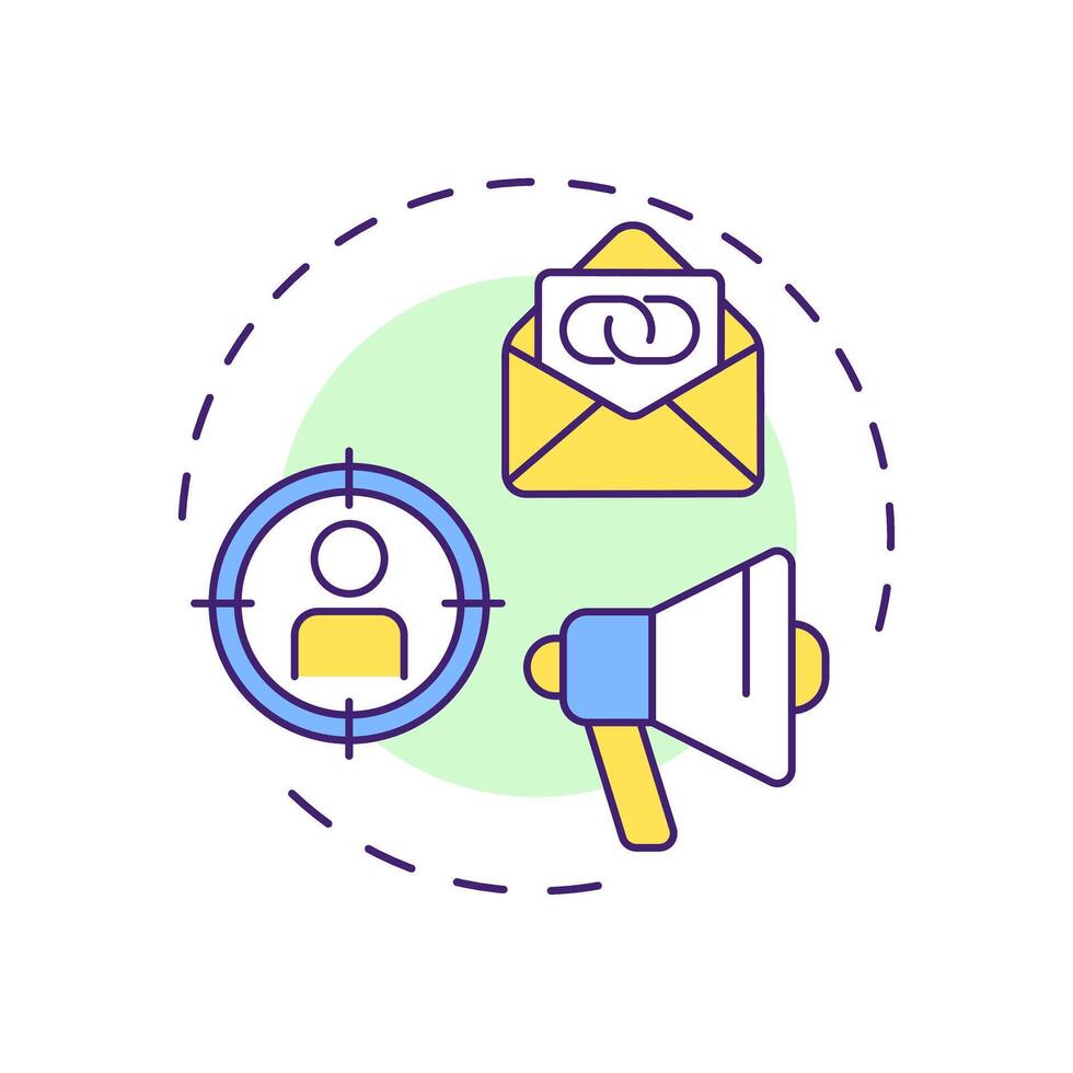 Content and messaging multi color concept icon. Marketing service, advertisement strategy. Round shape line illustration. Abstract idea. Graphic design. Easy to use in infographic, presentation vector