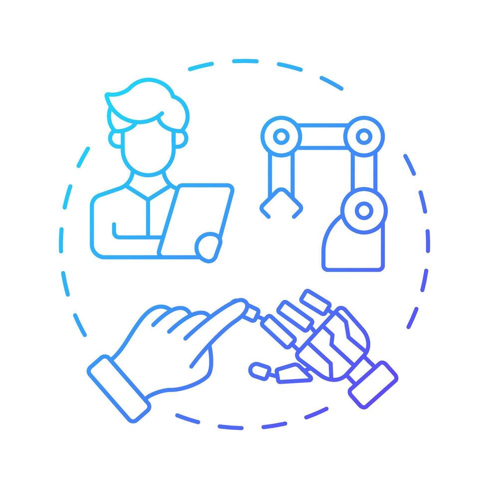 Cobots blue gradient concept icon. Collaborative robots. Industry 5.0 technology. Human-robot interaction. Round shape line illustration. Abstract idea. Graphic design. Easy to use in article vector