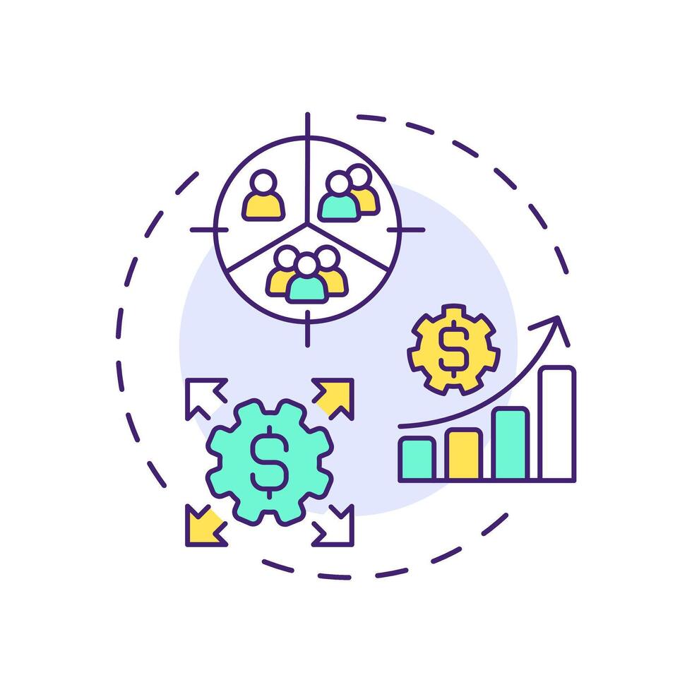 ABM lite multi color concept icon. Business statistics, marketing. Advertising strategy. Round shape line illustration. Abstract idea. Graphic design. Easy to use in infographic, presentation vector