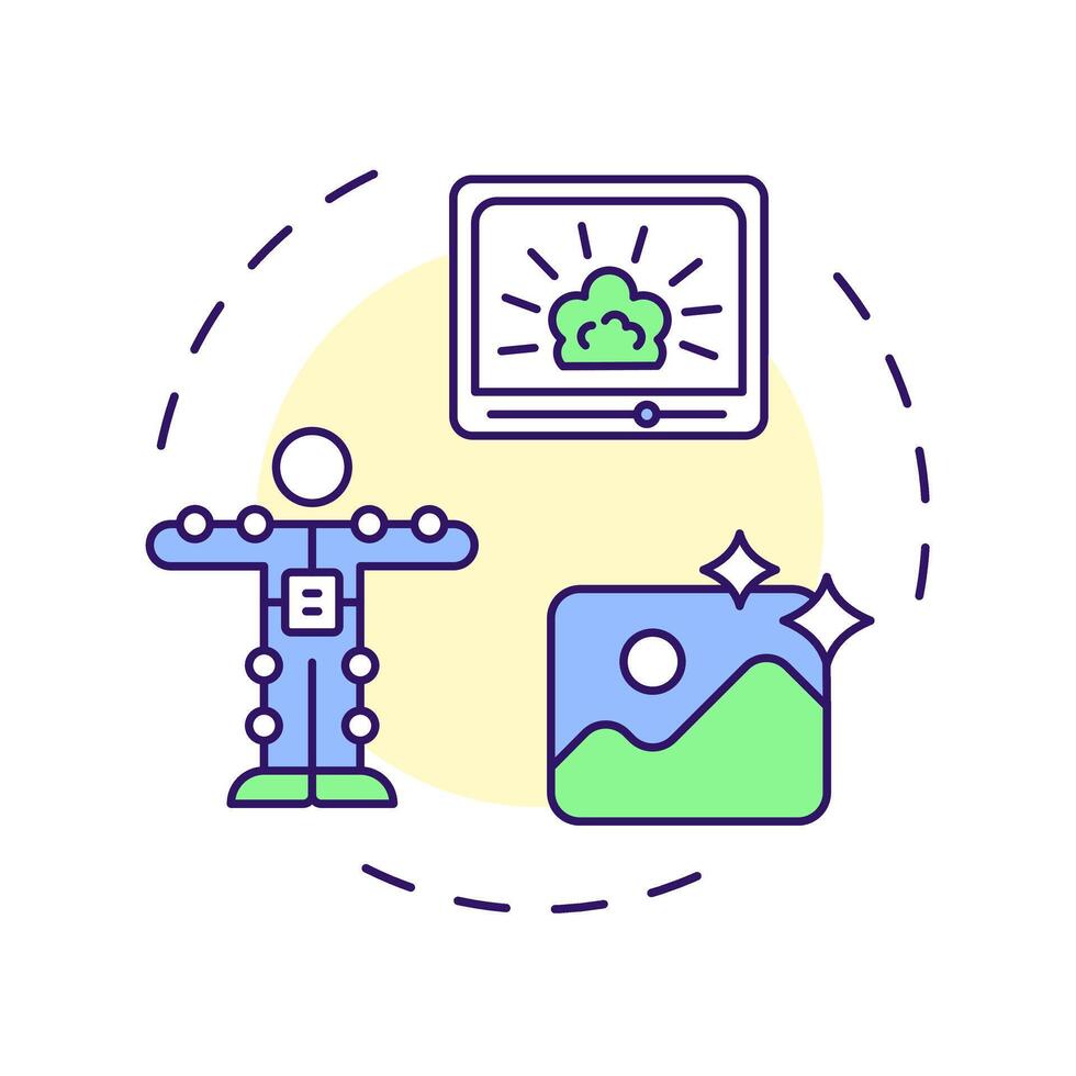 Visual effects multi color concept icon. editing, cgi. Cinematography, technology. Round shape line illustration. Abstract idea. Graphic design. Easy to use in infographic, presentation vector