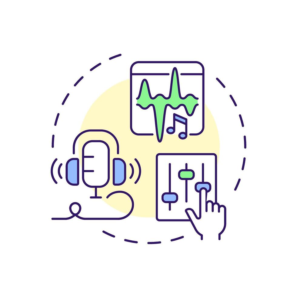 Sound design multi color concept icon. Media production, sfx. Soundboard, digital editing. Round shape line illustration. Abstract idea. Graphic design. Easy to use in infographic, presentation vector