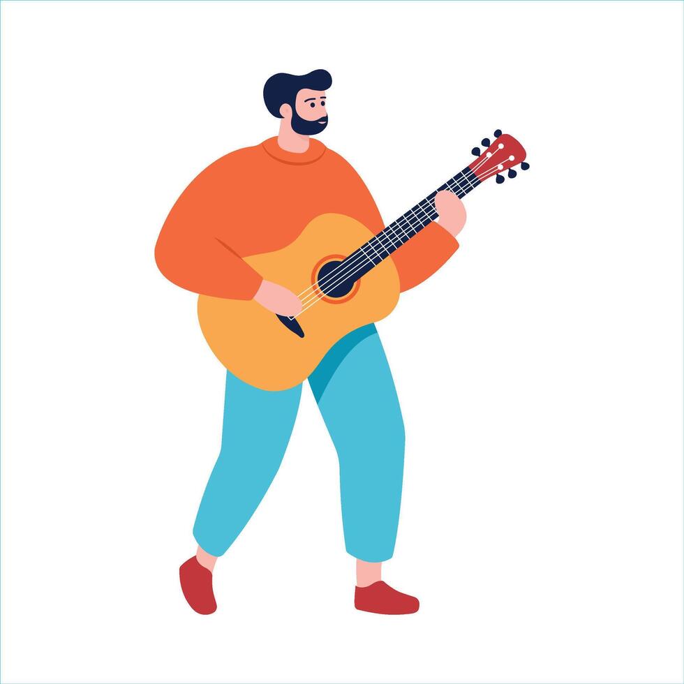 Man playing guitar flat illustration vector