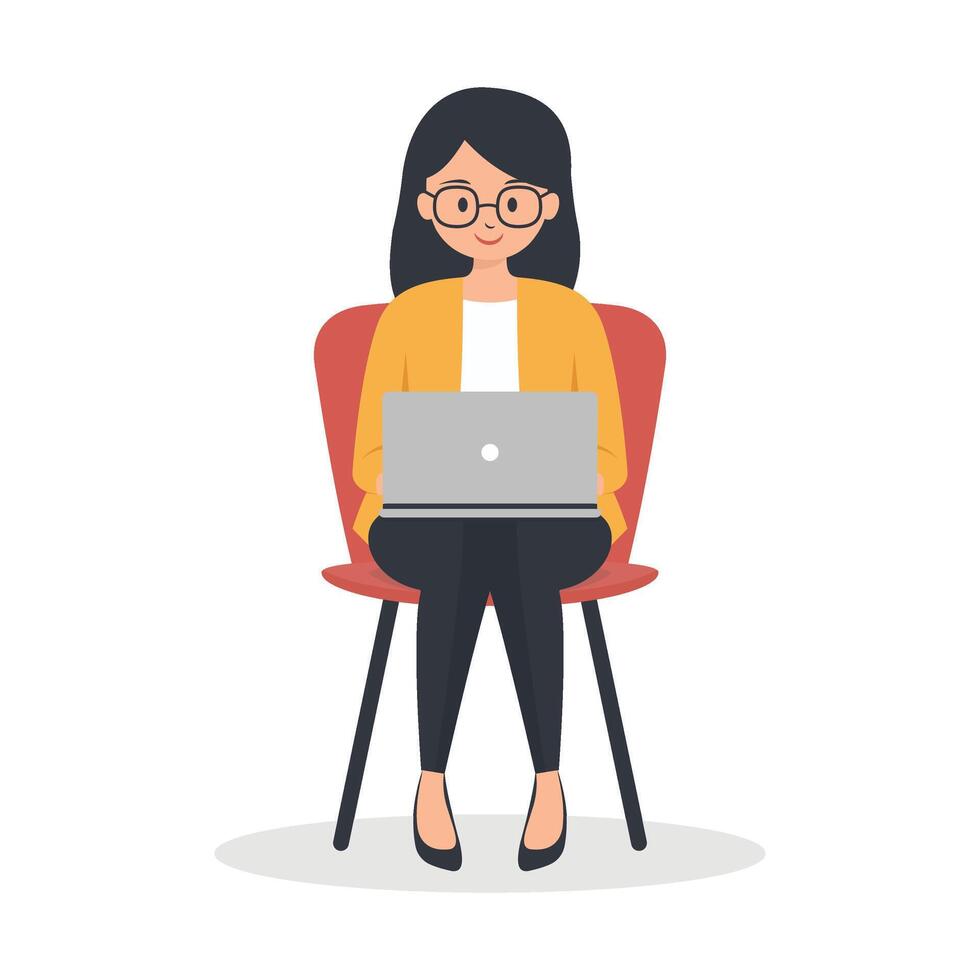 A woman sitting on a chair with a laptop vector