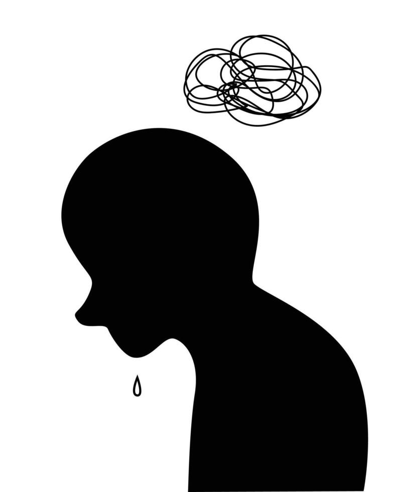 Mental health concept. A person depressed and anxiety with silhouette for illustration education hospital vector