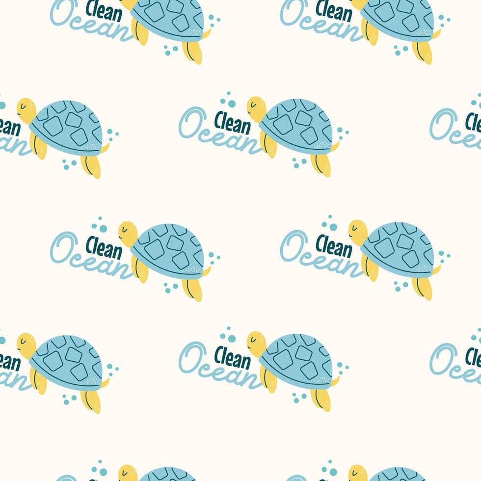 Seamless pattern eco turtle clean ocean vector