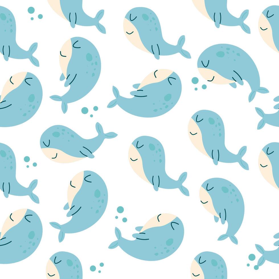Seamless pattern cute dolphin hand drawn vector