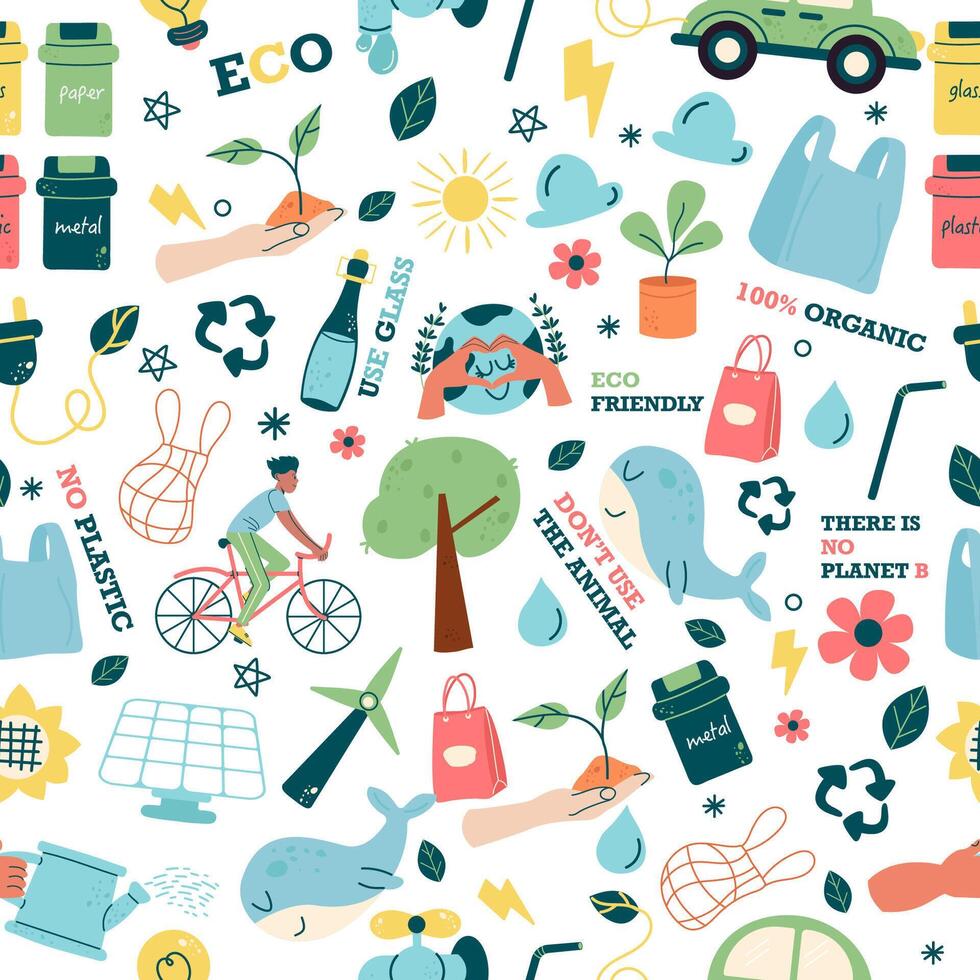 Seamless pattern cute eco friendly vector