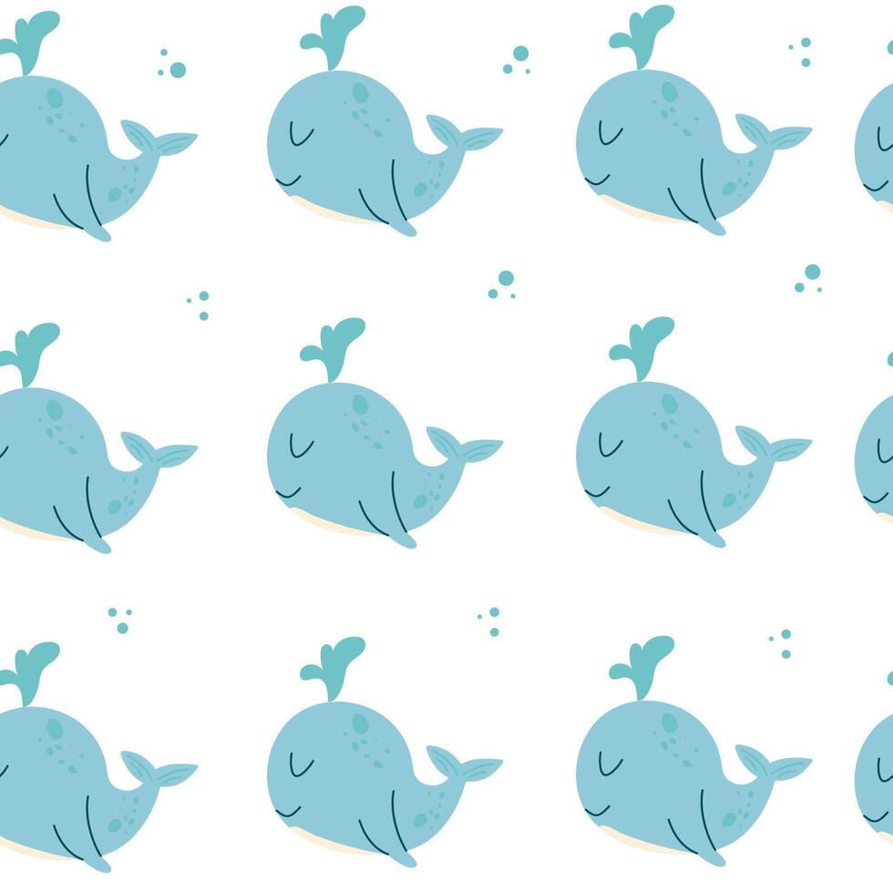 Seamless pattern cute blue whale vector