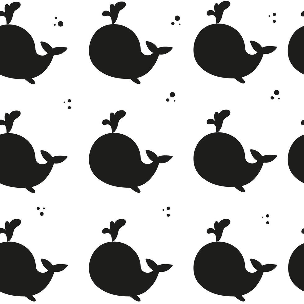 Seamless pattern cute whale silhouette vector